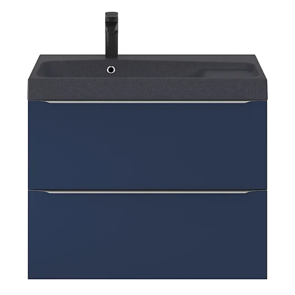 Castorama Ensemble Salle De Bains L.80 Cm Meuble à Suspendre Imandra Bleu Nuit Mat + Plan Vasque Résine Noir garantis authentique 1
