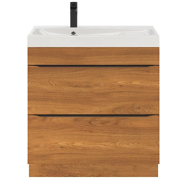 Castorama Ensemble Salle De Bains L.80 Cm Meuble à Suspendre Imandra Décor Noyer + Plan Vasque Résine Blanc pas cher en ligne 1