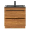 boutique en ligne Castorama Ensemble Salle De Bains L.80 Cm Meuble à Suspendre Imandra Décor Noyer + Plan Vasque Résine Noir 7