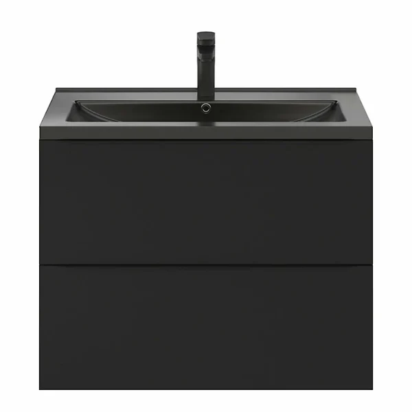 Meilleur Prix Garanti Castorama Ensemble Salle De Bains L.80 Cm Meuble à Suspendre Imandra Noir Mat + Plan Vasque Céramique Noir 1