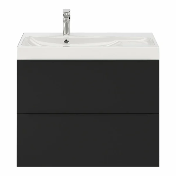 Castorama Ensemble Salle De Bains L.80 Cm Meuble à Suspendre Imandra Noir Mat + Plan Vasque Résine Blanc nouveau produit 1