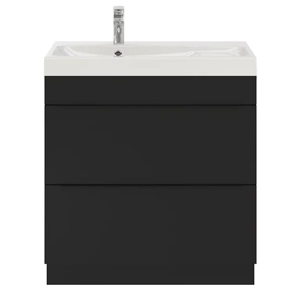 magasin pour Castorama Ensemble Salle De Bains L.80 Cm Meuble à Suspendre Imandra Noir Mat + Plan Vasque Résine Blanc 1