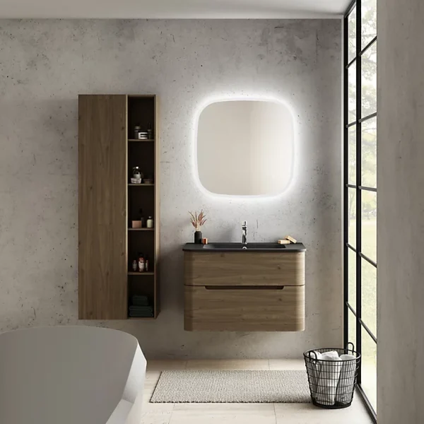 mode tendance Castorama Ensemble Salle De Bains L. 84 Cm Meuble Sous Vasque Décor Noyer + Plan Vasque Noir Mat Alba 1