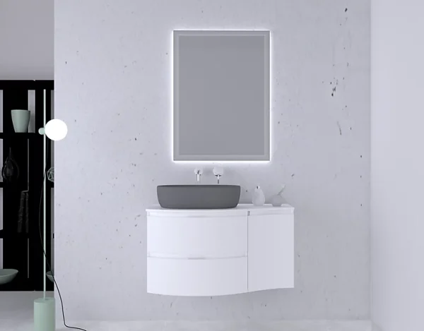 acheter Castorama Ensemble Vague L.104 Cm Meuble Sous Vasque à Suspendre Blanc Brillant + Plan De Toilette + Complément Droit 1