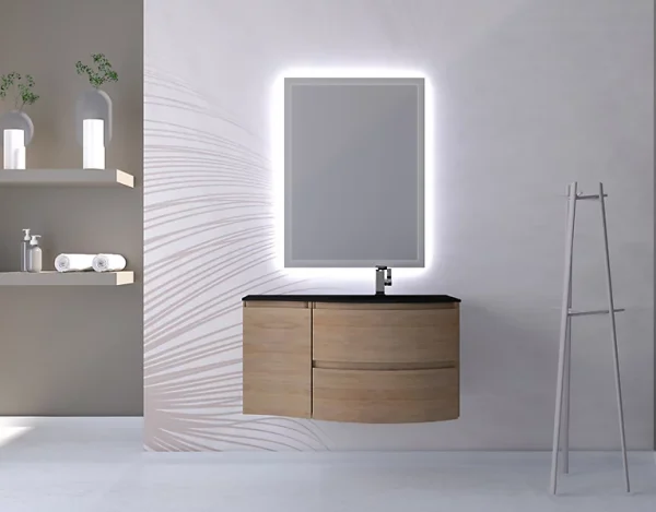 Castorama Ensemble Vague L.104 Cm Meuble Sous Vasque à Suspendre Décor Bois + Complément Gauche + Plan Vasque Verre Noir Mat Protections acheteurs 1