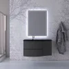 pas cher Castorama Ensemble Vague L.104 Cm Meuble Sous Vasque à Suspendre Graphite Mat + Complément Droit + Plan Vasque Verre Noir Mat 5