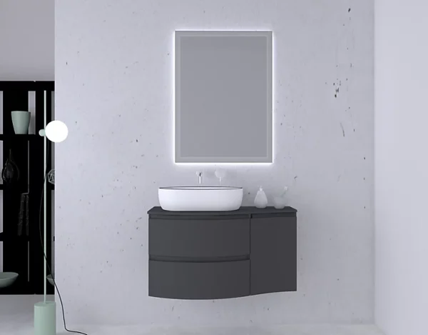 Castorama Ensemble Vague L.104 Cm Meuble Sous Vasque à Suspendre Graphite Mat + Plan De Toilette + Complément Droit Officielle 1