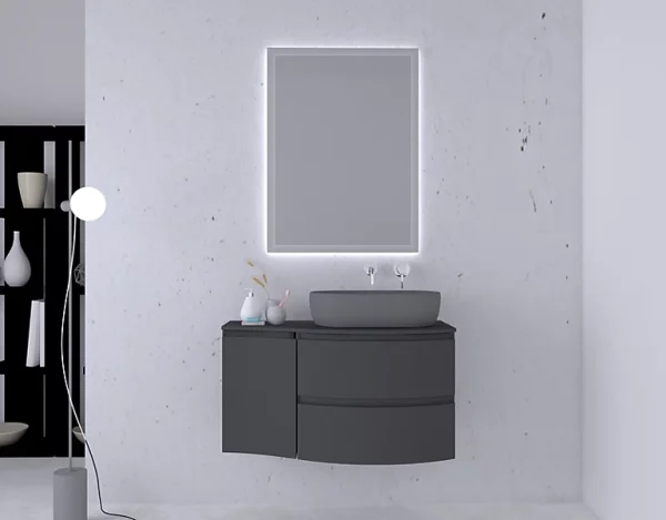magasin solde Castorama Ensemble Vague L.104 Cm Meuble Sous Vasque à Suspendre Graphite Mat + Plan De Toilette + Complément Gauche 1