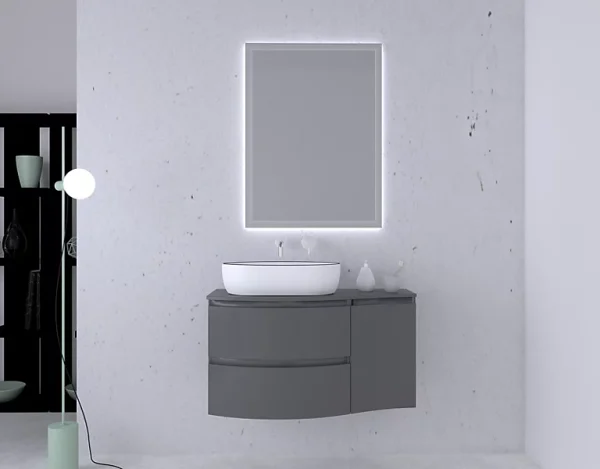 boutique paris Castorama Ensemble Vague L.104 Cm Meuble Sous Vasque à Suspendre Gris Anthracite Brillant + Plan De Toilette + Complément Droit 1