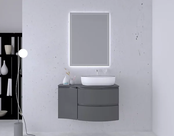 boutique en ligne Castorama Ensemble Vague L.104 Cm Meuble Sous Vasque à Suspendre Gris Anthracite Brillant + Plan De Toilette + Complément Gauche 1