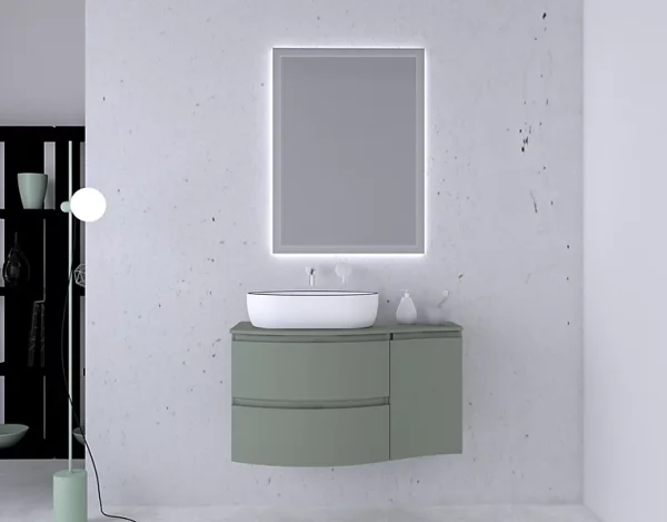 marques de renommée Castorama Ensemble Vague L.104 Cm Meuble Sous Vasque à Suspendre Kaki Mat + Plan De Toilette + Complément Droit 1