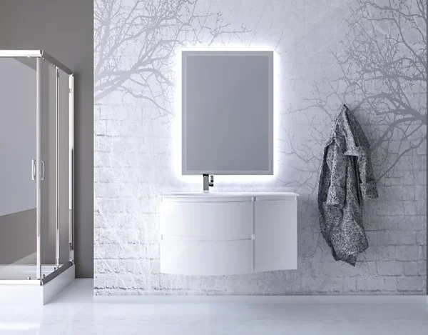 Castorama Ensemble Vague L.104 Cm Meuble Sous Vasque Blanc Mat à Suspendre + Complément Droit + Plan Vasque Résine Blanc grande marque pas cher 1