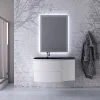 belle Castorama Ensemble Vague L.104 Cm Meuble Sous Vasque Blanc Mat à Suspendre + Complément Droit + Plan Vasque Verre Noir Mat 5