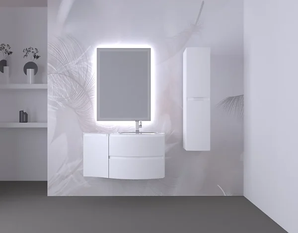 Castorama Ensemble Vague L.104 Cm Meuble Sous Vasque Blanc Mat à Suspendre + Complément Gauche + Plan Vasque Verre Blanc marque pas cher 1