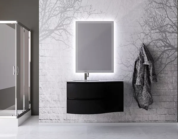 Castorama Ensemble Vague L.104 Cm Meuble Sous Vasque Noir Mat à Suspendre + Complément Droit + Plan Vasque Verre Blanc remise en ligne 1
