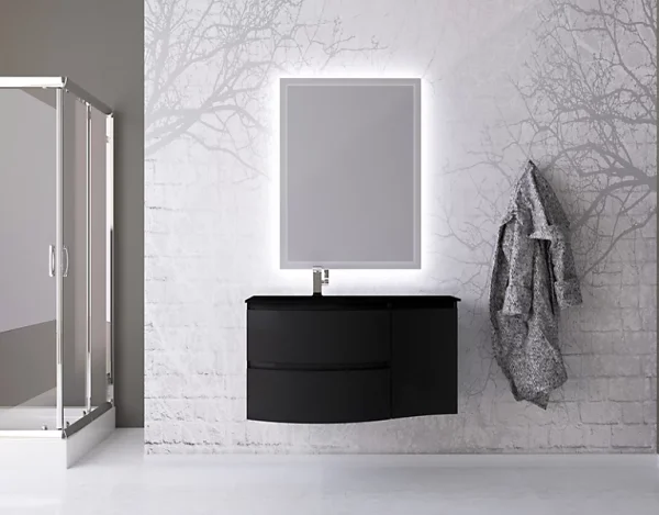 Castorama Ensemble Vague L.104 Cm Meuble Sous Vasque Noir Mat à Suspendre + Complément Droit + Plan Vasque Verre Noir marque pas cher 1