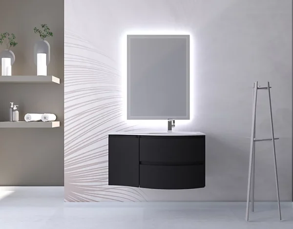 Castorama Ensemble Vague L.104 Cm Meuble Sous Vasque Noir Mat à Suspendre + Complément Gauche + Plan Vasque Résine Blanc des prix incroyables 1