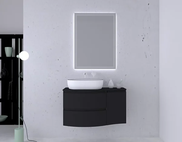 Castorama Ensemble Vague L.104 Cm Meuble Sous Vasque Noir Mat à Suspendre + Plan De Toilette + Complément Droit mode 1