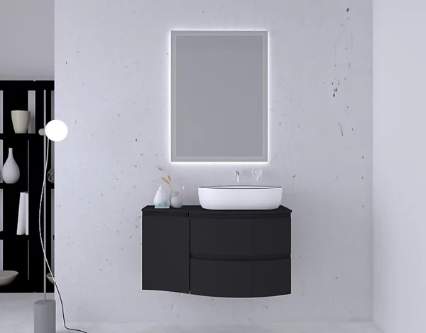 jusqu'à Castorama Ensemble Vague L.104 Cm Meuble Sous Vasque Noir Mat à Suspendre + Plan De Toilette + Complément Gauche 1