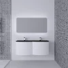 france en ligne Castorama Ensemble Vague L.138 Cm Meuble Sous Vasque à Suspendre Blanc Mat + Plan Double Vasque Verre Noir Mat 5