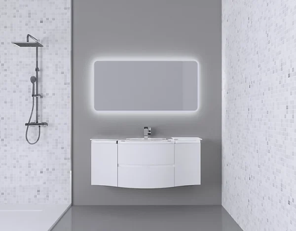 De Qualité Castorama Ensemble Vague L.138 Cm Meuble Sous Vasque à Suspendre Blanc Mat + Plan Vasque Central Verre Blanc 1
