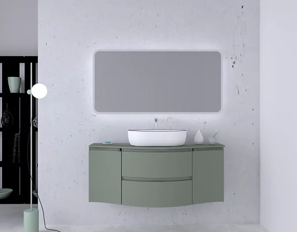 Castorama Ensemble Vague L.138 Cm Meuble Sous Vasque à Suspendre Kaki Mat + Plan De Toilette Central nouveau produit 1