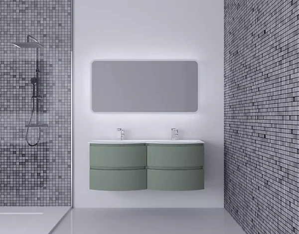 Castorama Ensemble Vague L.138 Cm Meuble Sous Vasque à Suspendre Kaki Mat + Plan Double Vasque Résine Blanc ultratendance 1