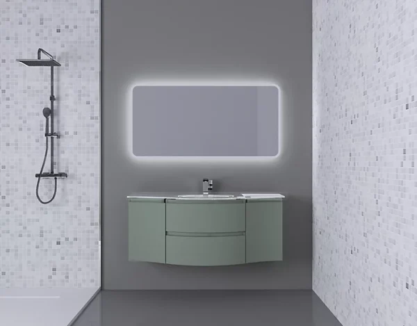 Castorama Ensemble Vague L.138 Cm Meuble Sous Vasque à Suspendre Kaki Mat + Plan Vasque Central Verre Blanc vente chaude 1