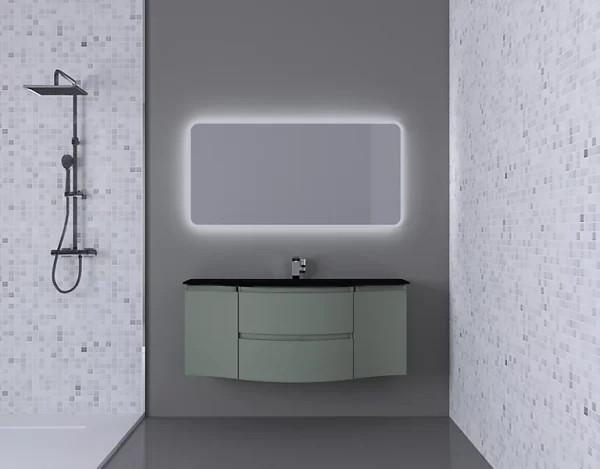 bas prix Castorama Ensemble Vague L.138 Cm Meuble Sous Vasque à Suspendre Kaki Mat + Plan Vasque Central Verre Noir Mat 1