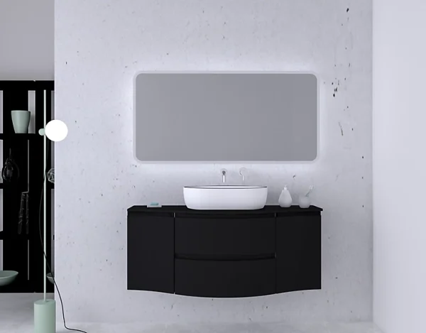 Castorama Ensemble Vague L.138 Cm Meuble Sous Vasque à Suspendre Noir Mat + Plan De Toilette Central vente en ligne pas cher 1
