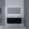 à prix promos Castorama Ensemble Vague L.138 Cm Meuble Sous Vasque à Suspendre Noir Mat + Plan Double Vasque Résine Blanc 5