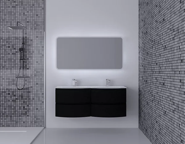 Castorama Ensemble Vague L.138 Cm Meuble Sous Vasque à Suspendre Noir Mat + Plan Double Vasque Verre Blanc en solde 1