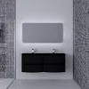 dernière tendance Castorama Ensemble Vague L.138 Cm Meuble Sous Vasque à Suspendre Noir Mat + Plan Double Vasque Verre Noir Mat 7