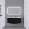 Authenticité garantie Castorama Ensemble Vague L.138 Cm Meuble Sous Vasque à Suspendre Noir Mat + Plan Vasque Central Verre Blanc 5