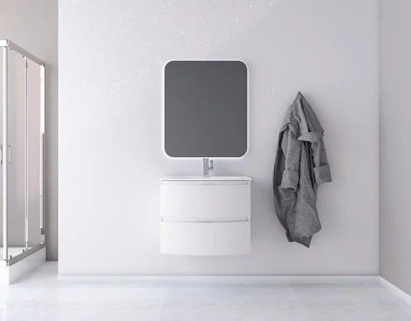 marque pas cher Castorama Ensemble Vague L.70 Cm Meuble Sous Vasque Blanc Mat à Suspendre + Plan Vasque Résine Blanc 1