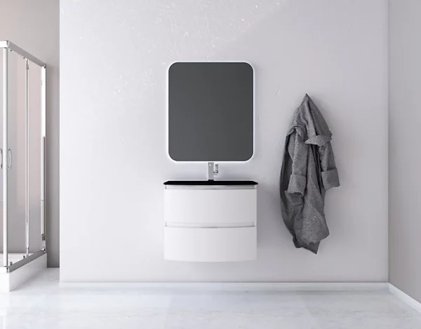 Castorama Ensemble Vague L.70 Cm Meuble Sous Vasque Blanc Mat à Suspendre + Plan Vasque Verre Noir Mat Vente 1