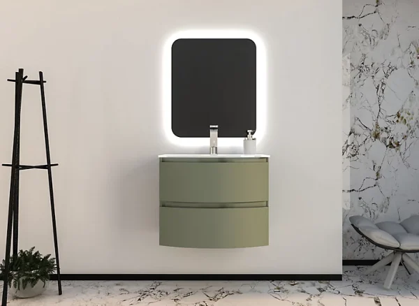 site officiel Castorama Ensemble Vague L.70 Cm Meuble Sous Vasque Kaki Mat à Suspendre + Plan Vasque Verre Blanc 1