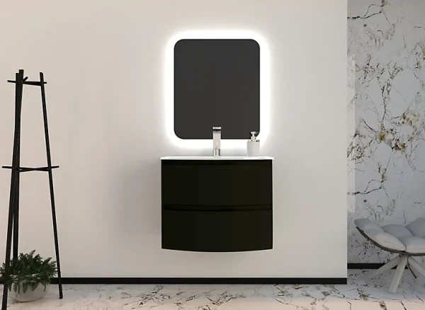 Castorama Ensemble Vague L.70 Cm Meuble Sous Vasque Noir Mat à Suspendre + Plan Vasque Verre Blanc boutique en ligne france 1