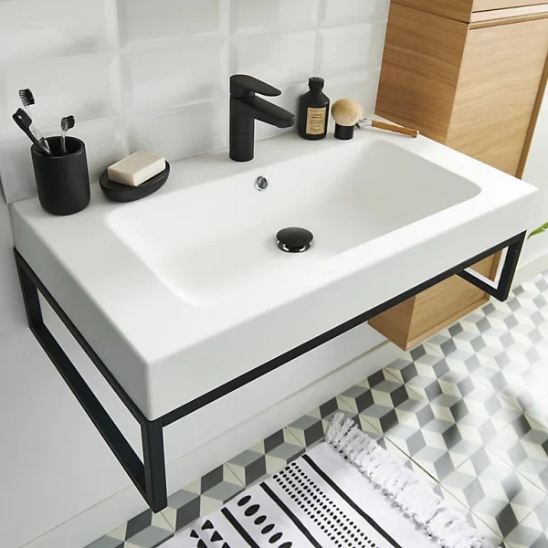 Castorama Équerre Porte-serviettes Pour Vasque GoodHome Duala Métal Noir 60 Cm + Plan Vasque Blanc GoodHome Duala 60 Cm Meilleur Service 1