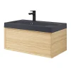 Castorama Meuble Sous Vasque 1 Tiroir à Suspendre GoodHome Avela Placage Chêne 80 Cm + Plan Vasque En Résine Noir Mila à prix promos 7