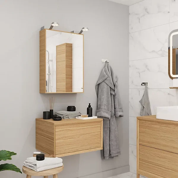 Retour Facile et Gratuit Castorama Meuble Sous Vasque 1 Tiroir Avela 80 Cm à Suspendre + Plan De Toilette 80 Cm GoodHome 1