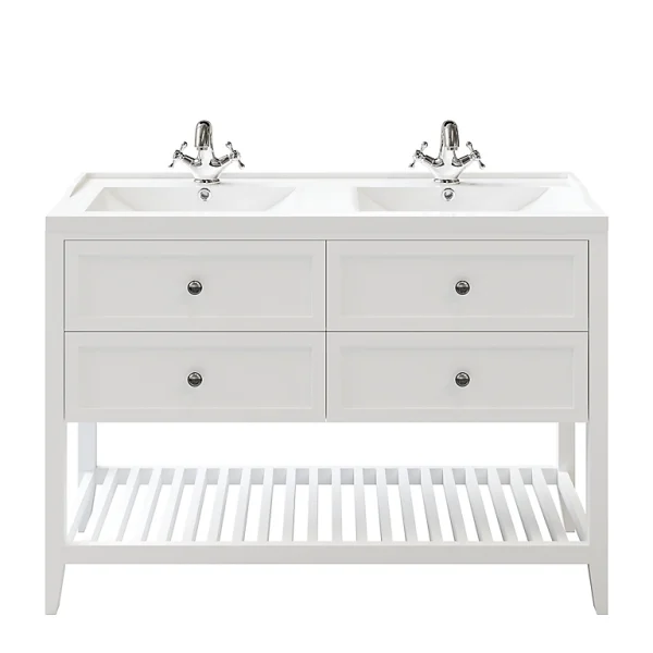 beauté Castorama Meuble Sous Vasque à Poser 4 Tiroirs GoodHome Perma Blanc 120 Cm + Plan Double Vasque Lana 1