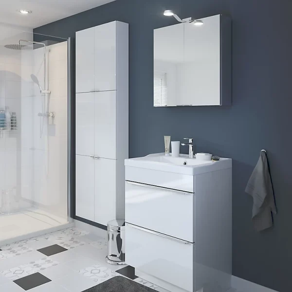 magasin Castorama Meuble Sous Vasque à Poser GoodHome Imandra Blanc 60 Cm + Plan Vasque Lana 1