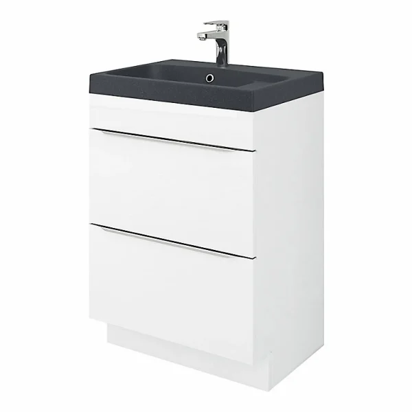 boutiqued pas cher Castorama Meuble Sous Vasque à Poser GoodHome Imandra Blanc 60 Cm + Plan Vasque Noir GoodHome Mila 60 Cm 1