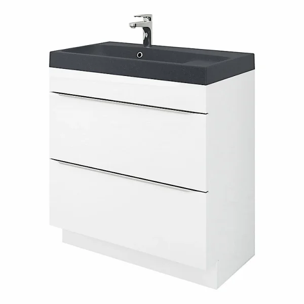 commentaire favorable Castorama Meuble Sous Vasque à Poser GoodHome Imandra Blanc 80 Cm + Plan Vasque Noir GoodHome Mila 80 Cm 1