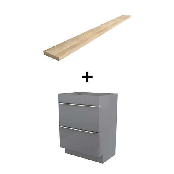 vente à bas prix Castorama Meuble Sous Vasque à Poser GoodHome Imandra Gris 60 Cm + Plan De Toilette Hartland 183 Cm (à Redécouper) 1