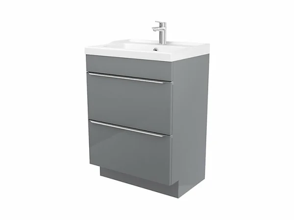 achetez pas cher Castorama Meuble Sous Vasque à Poser GoodHome Imandra Gris 60 Cm + Plan Vasque Lana 1