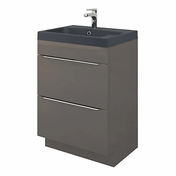 Castorama Meuble Sous Vasque à Poser GoodHome Imandra Gris 60 Cm + Plan Vasque Noir GoodHome Mila 60 Cm garantie de qualité 1