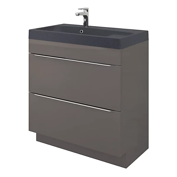 Castorama Meuble Sous Vasque à Poser GoodHome Imandra Gris 80 Cm + Plan Vasque Noir GoodHome Mila 80 Cm haute qualité 1