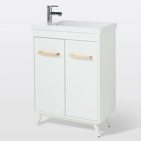 shopping pas cher Castorama Meuble Sous Vasque à Poser GoodHome Ladoga Blanc 60 Cm + Plan Vasque Makonda 1